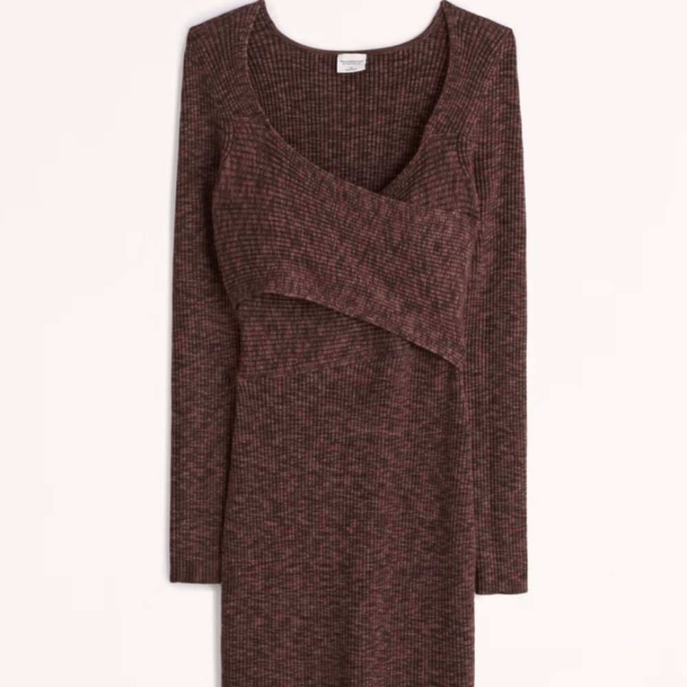 NWT Abercrombie & Fitch Long-Sleeve Wrap-Front Mini Sweater Dress Small Petite